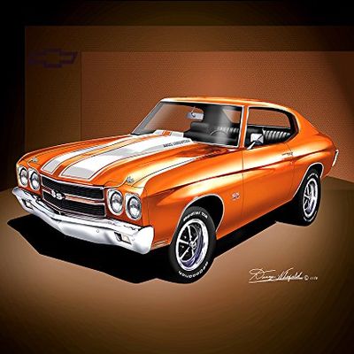1970 CHEVELLE SS 454 - HUGGER ORANGE - STOCK WHEELS - ART PRINT POSTER BY ARTIST DANNY WHITFIELD - SIZE 20 X 30
