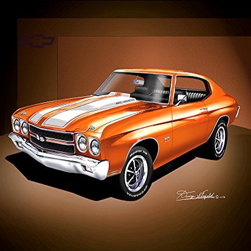 1970 CHEVELLE SS 454 - HUGGER ORANGE - STOCK WHEELS - ART PRINT POSTER BY ARTIST DANNY WHITFIELD - SIZE 20 X 30