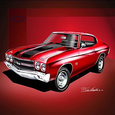 197O CHEVELLE SS 454 - MONZA RED - RALLEY WHEELS - ART PRINT POSTER BY ARTIST DANNY WHITFIELD - SIZE 20 X 30