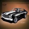 197O CHEVELLE SS 454 - BLACK - STOCK WHEELS - ART PRINT POSTER BY ARTIST DANNY WHITFIELD - SIZE 20 X 30 view 1