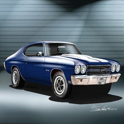 1970 CHEVELLE SS - FATHOM BLUE - ART PRINT POSTER BY ARTIST DANNY WHITFIELD - SIZE 20 X 30