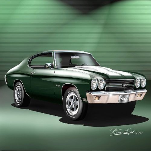1970 CHEVELLE SS - FOREST GREEN - ART PRINT POSTER BY ARTIST DANNY WHITFIELD - SIZE 20 X 30