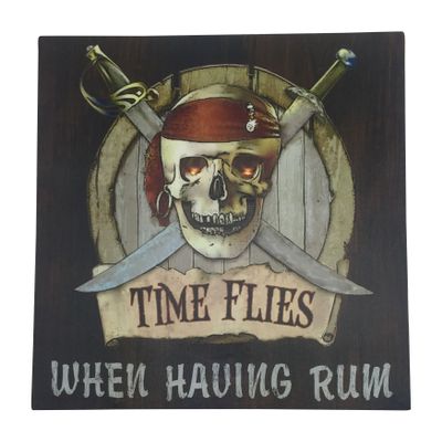 Pirate Skull and Crossbones Sign Canvas Wall Art with LED Light - 11.75 Inches Square