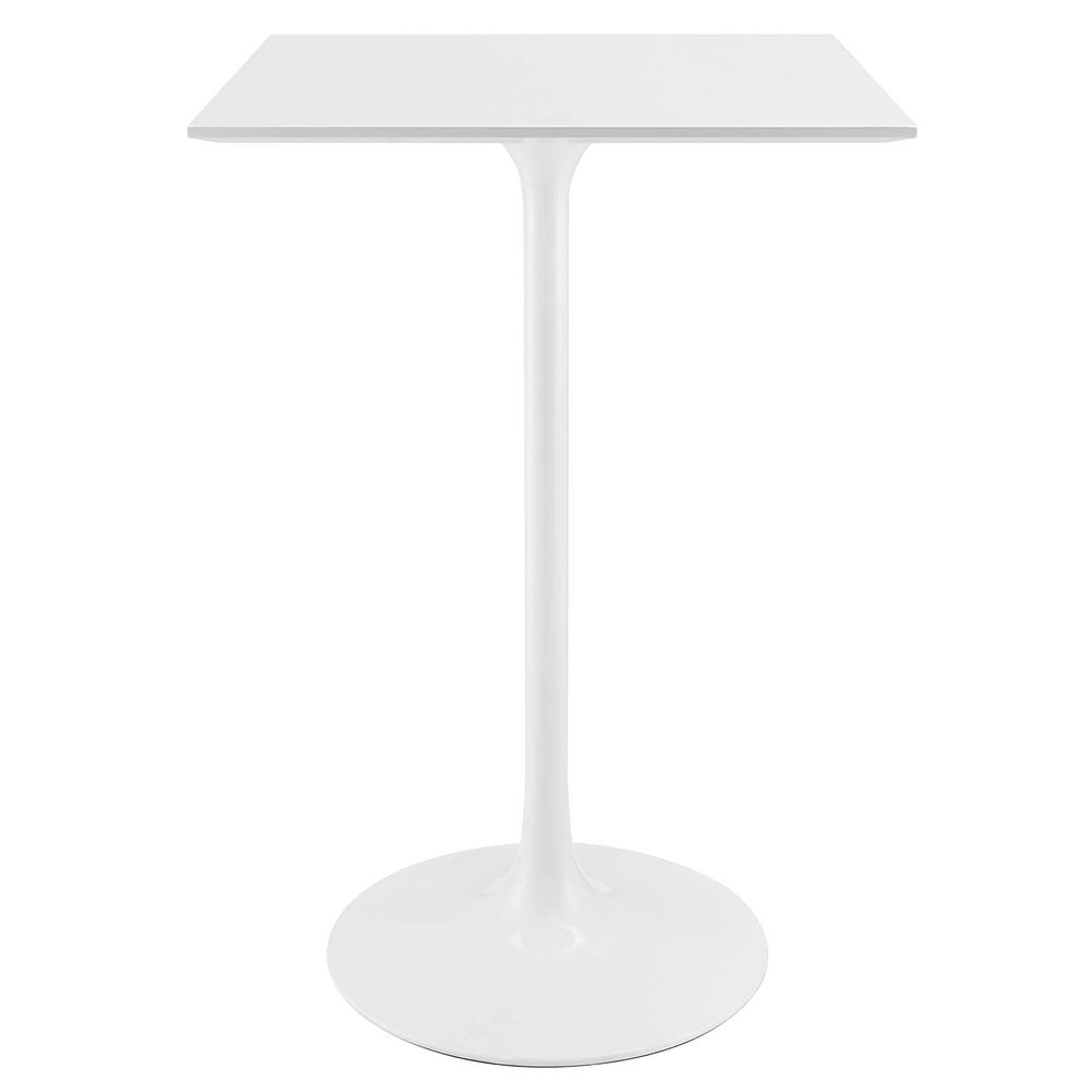 Modway Lippa 28" Mid-Century Modern Bar Table with Square Top and Pedestal Base in White