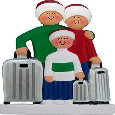 Travel Family 3 People Personalized Tree Ornament