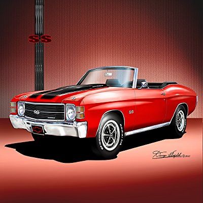 1971 CHEVELLE SS CONVERTIBLE - Orange flame- ART PRINT POSTER BY ARTIST DANNY WHITFIELD - SIZE 20 X 30