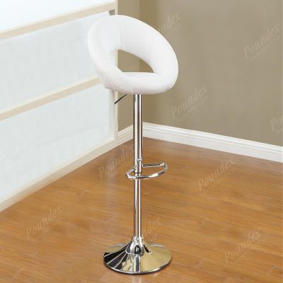 Adjustable Swivel White Seat Round Base Bar Stool