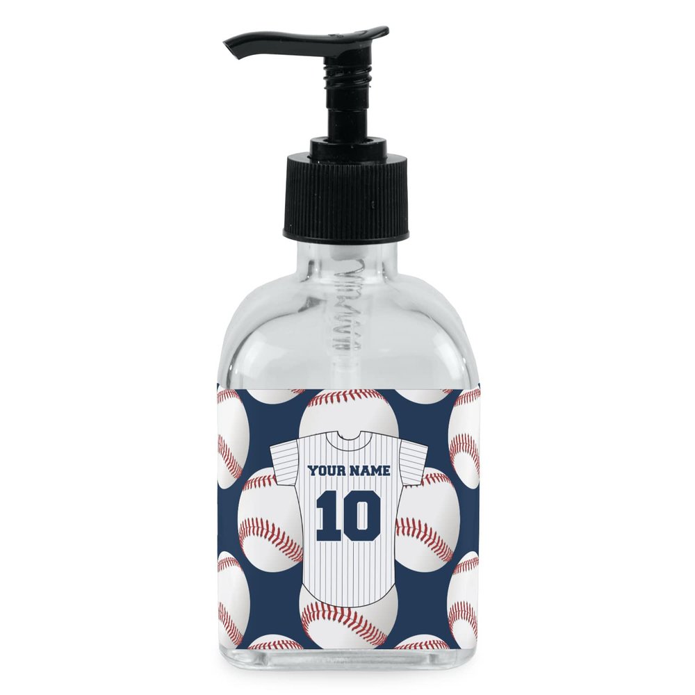 RNK Shops Personalized Baseball Jersey Glass Soap & Lotion Bottle - Single Bottle