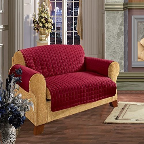 CELINE LINEN Quilted Pet Dog Children Kids - Furniture Protector- Microfiber Slip Cover Red Love Seat