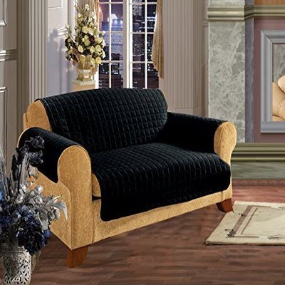 CELINE LINEN Quilted Pet Dog Children Kids - Furniture Protector- Microfiber Slip Cover Black Love Seat