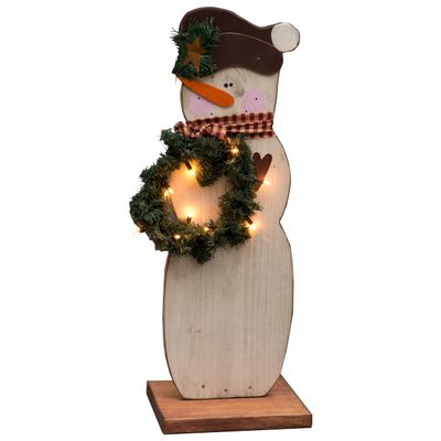 Furniture Barn USA Farmhouse Winter 30" Snowman with Wreath and Lights
