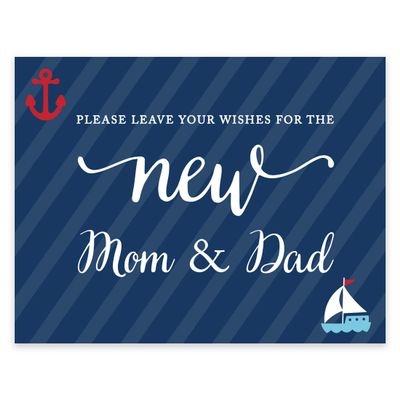 Andaz Press Nautical Collection, Please Leave Your Wishes for the New Mom & Dad Guestbook Sign, 8.5x11-inch, 1-pack, For Ocean Sailor Inspired Birthday, Baby Bridal Shower, Baptism