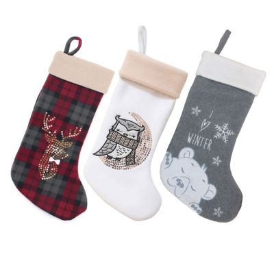 BambooMN 18" Classic Embroidered Sequined Animal Christmas Stocking - Assortment 97-3 Units