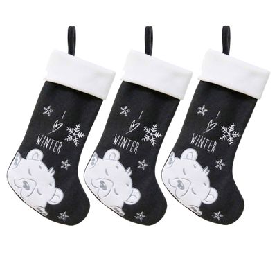 BambooMN 18" Classic Embroidered Sequined Animal Christmas Stocking - White Bear - 3 Units