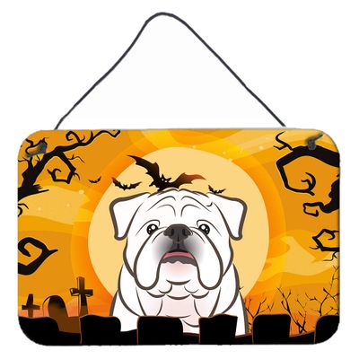 Caroline's Treasures BB1778DS812 Halloween White English Bulldog Wall or Door Hanging Prints Aluminum Metal Sign Kitchen Wall Bar Bathroom Plaque Home Decor, 8x12, Multicolor