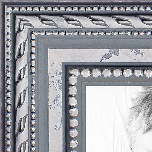 ArtToFrames 23x28 Inch Silver Picture Frame, This 1" Custom Wood Poster Frame is Ornate SIlver, for Your Art or Photos - Comes with 060 Plexi Glass, 2WOM80801-SLV-23x28
