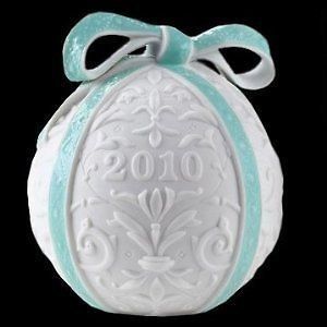 2010 Lladro Porcelain Annual Ball Christmas Ornament Original Blue Finish