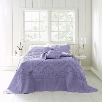 BrylaneHome Bedding Lightweight All Season Modern Amelia Quilted Damask Oversized Ultra Soft Bedspread - Queen, Lavender