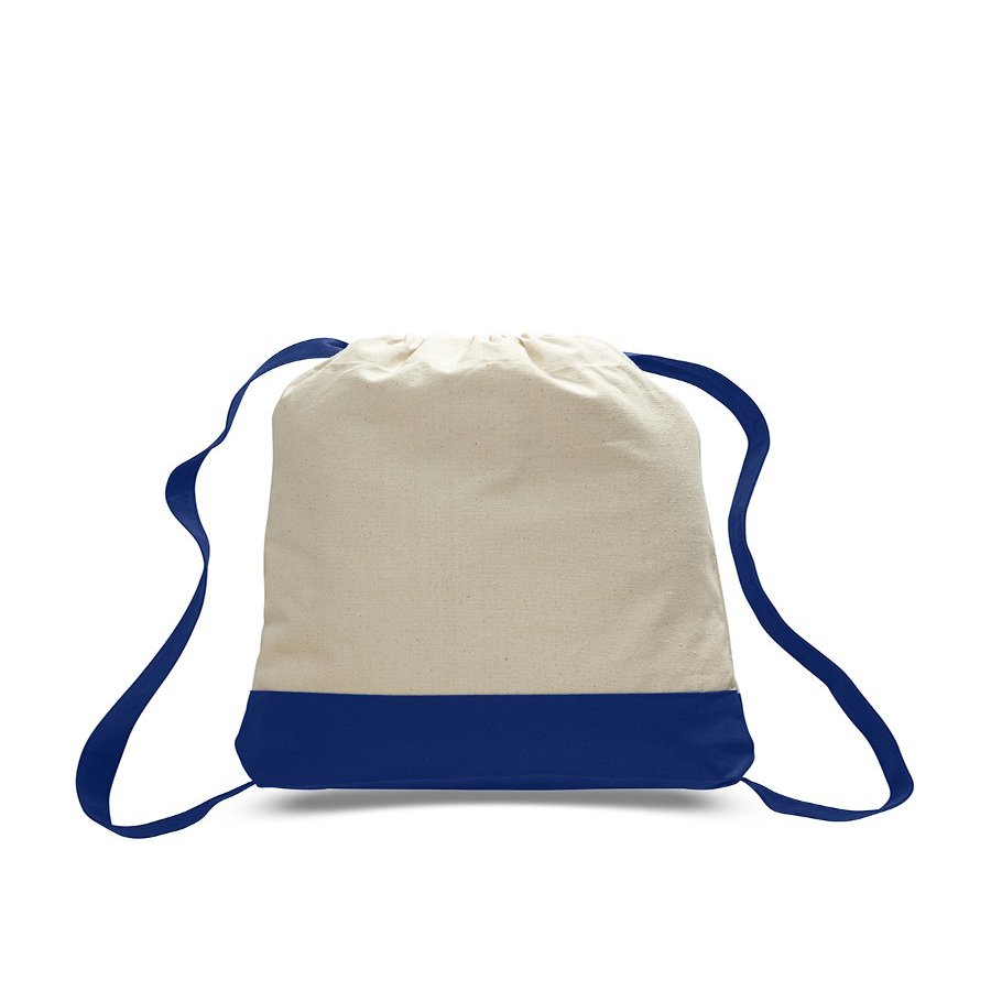 Cotton Canvas Sport Backpack - Pack of 3 (Natural/Royal, 3)