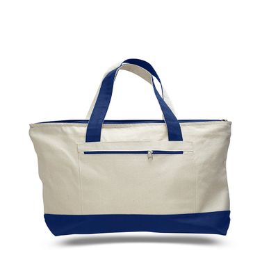 Cotton Canvas Zipper Tote Bag - 1 Piece (Natural/Royal, 1)