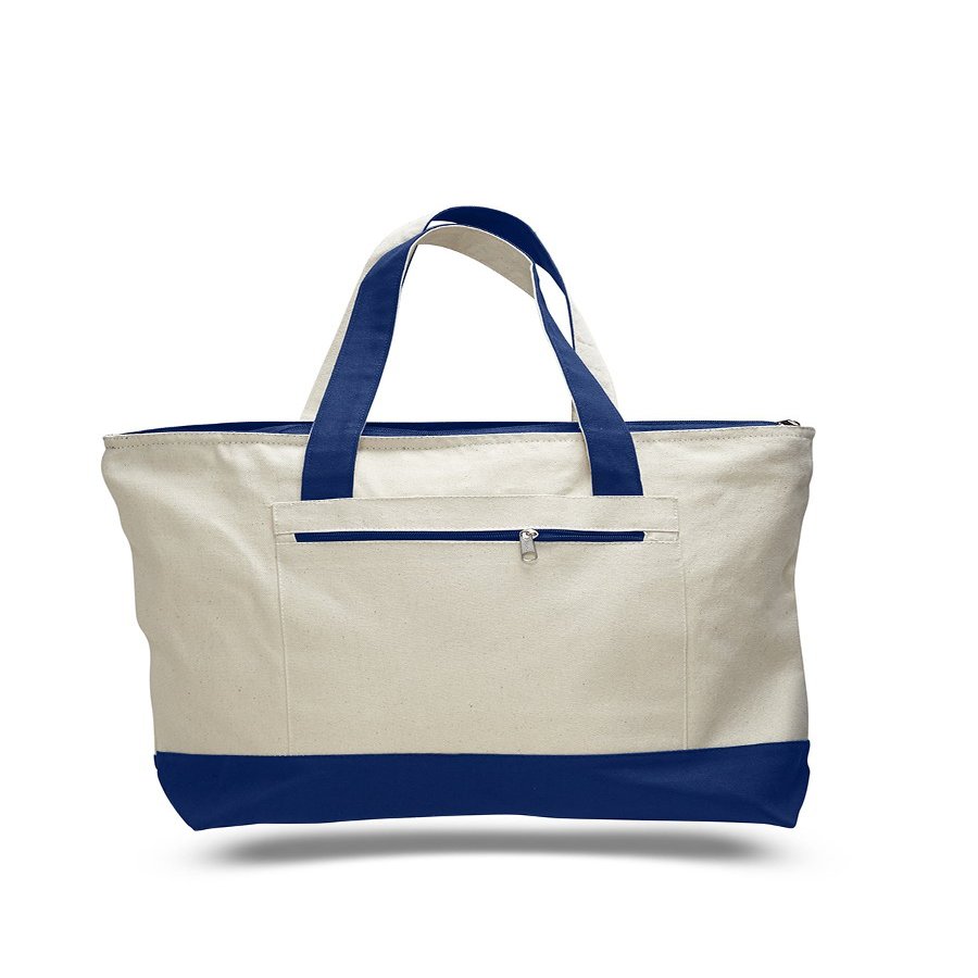 Cotton Canvas Zipper Tote Bag - 1 Piece (Natural/Royal, 1)