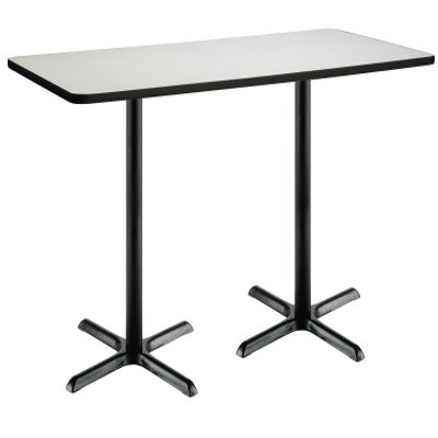 30" x 72" Pedestal Table with Crisp Linen Top, Black X-Base, Bistro Height