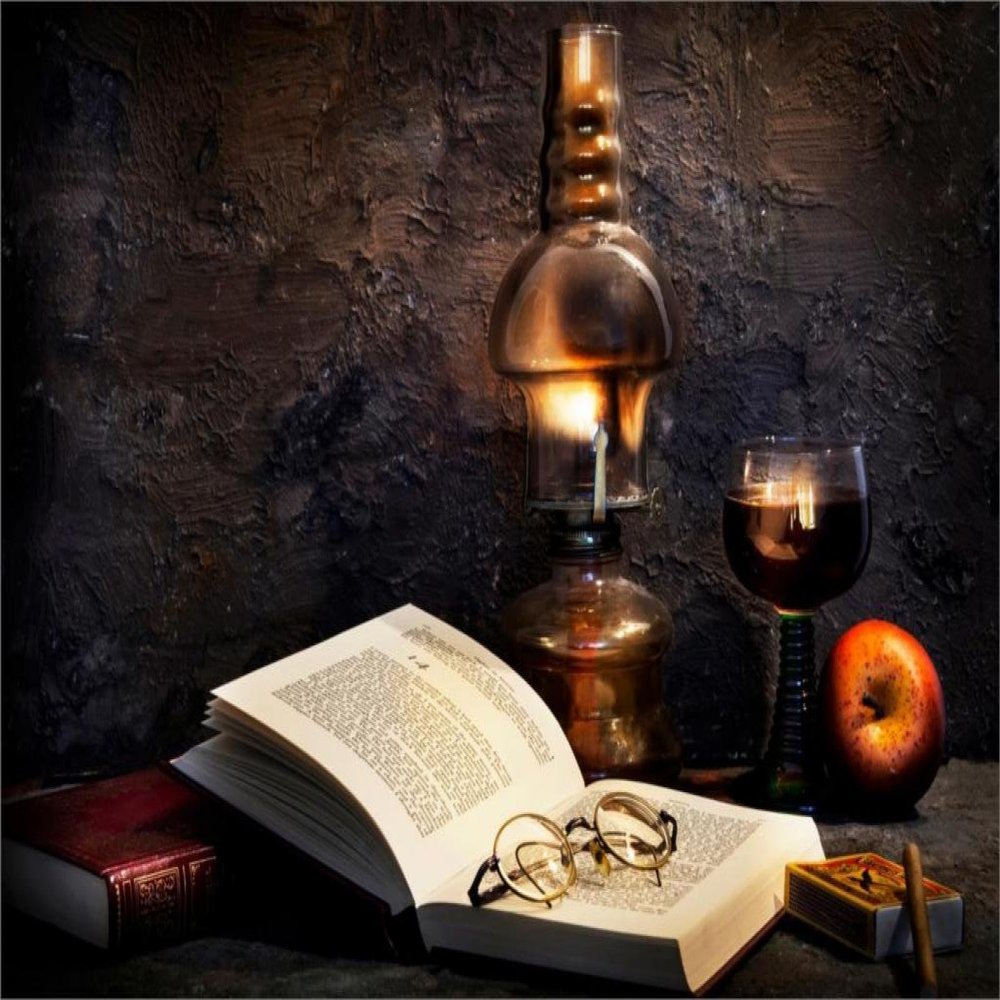 Da Bang Style Burning The Midnight Oil Lamp Books Glasses Apple Canvas Poster Print 24X36 Inch