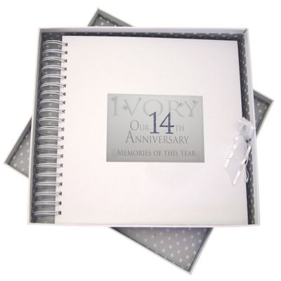 White Cotton Cards 14th Ivory Anniversary Year, Card & Memory Book, Glitter & Words, 27x30x4 cm