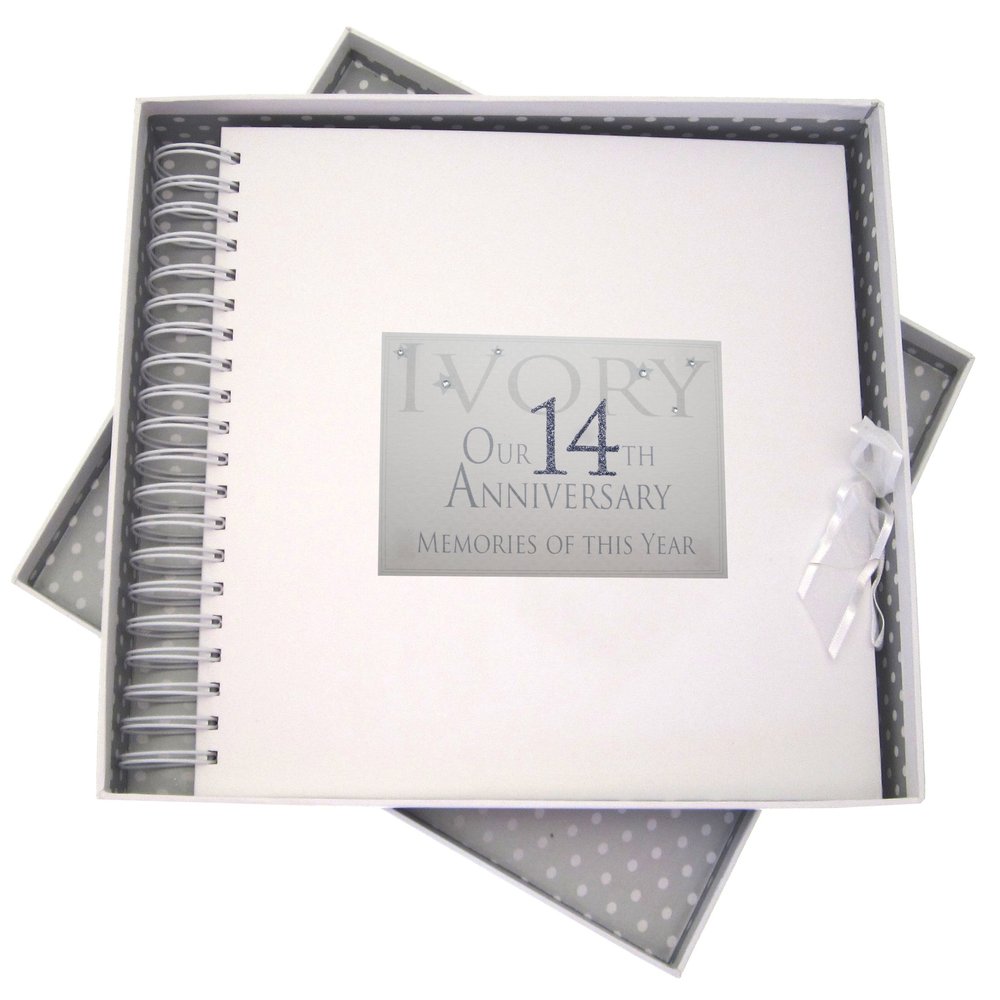 White Cotton Cards 14th Ivory Anniversary Year, Card & Memory Book, Glitter & Words, 27x30x4 cm