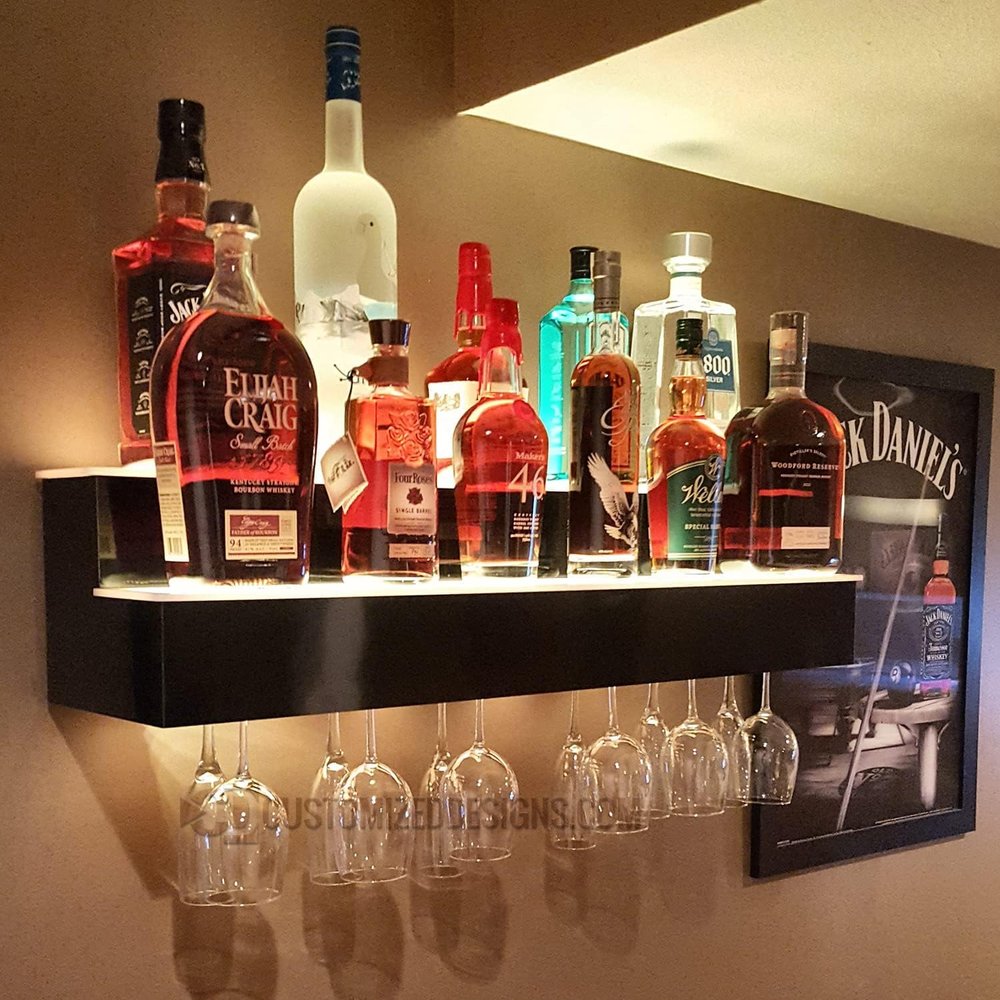 Customized Designs 42" 2 Step Wall Mounted Home Bar Display with Wine Glass Holders