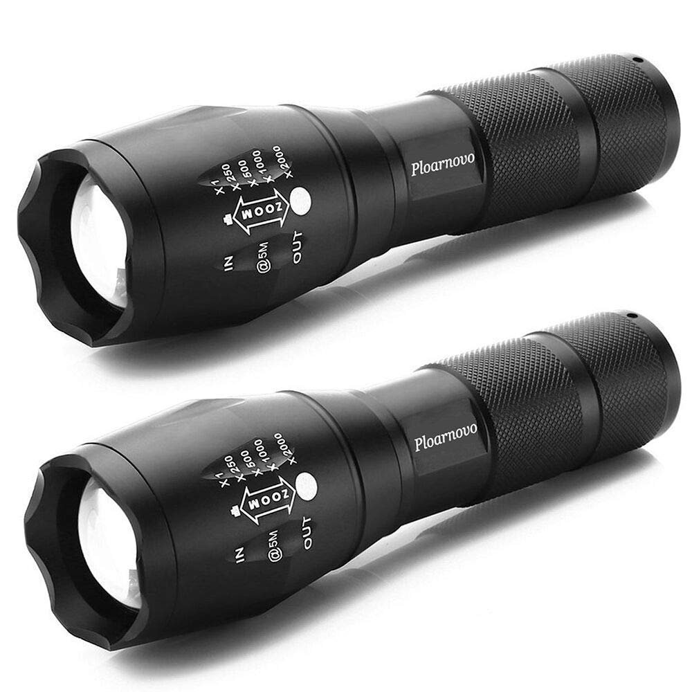 Ploarnovo 2 Pack Tactical Flashlight High Lumens LED with Adjustable Focus and 5 Light Modes for Camping Hiking Emergency, Hurricane, Power Outage,Gift-Giving