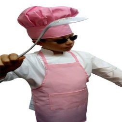 Medium Children Kids Soft Pink Chef Set Apron & Adjustable Hat Quality Lite