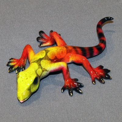 Gorgeous Bronze Lizard Gecko Figurine Statue Sculpture Art/Limited Edition Signed & Numbered (Yellow Red)