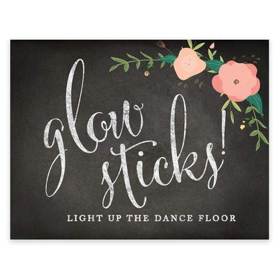 Andaz Press Wedding Party Signs, Chalkboard Pink Coral Floral Roses Print, 8.5x11-inch, Glow Sticks Light Up the Dance Floor, 1-Pack