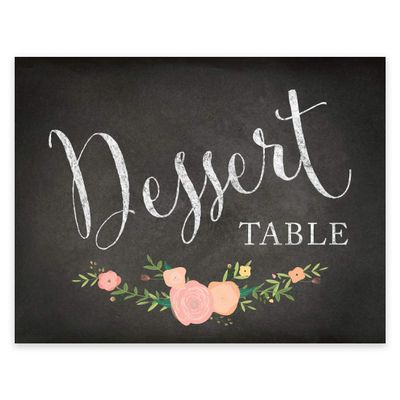 Andaz Press Wedding Party Signs, Chalkboard Pink Coral Floral Roses Print, 8.5x11-inch, Dessert Table, 1-Pack