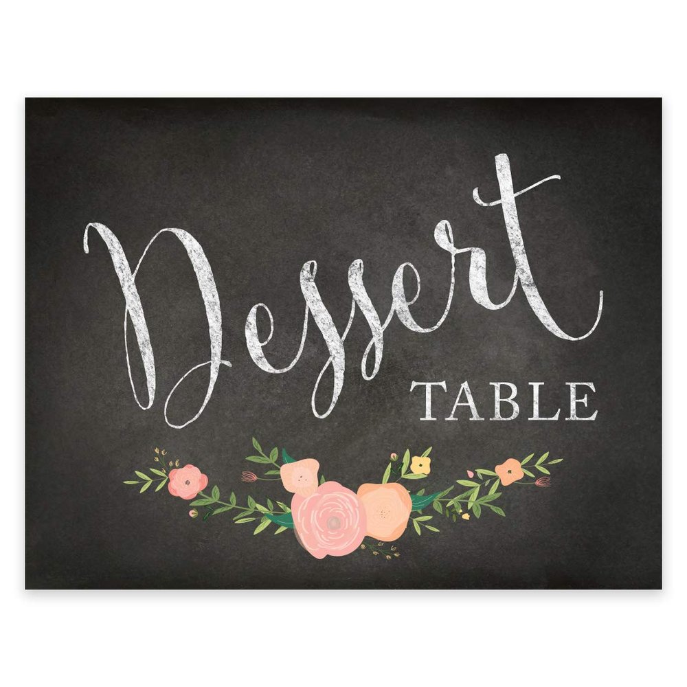 Andaz Press Wedding Party Signs, Chalkboard Pink Coral Floral Roses Print, 8.5x11-inch, Dessert Table, 1-Pack