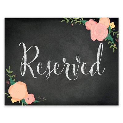 Andaz Press Wedding Party Signs, Chalkboard Pink Coral Floral Roses Print, 8.5x11-inch, Reserved, 1-Pack
