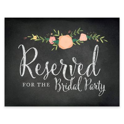 Andaz Press Wedding Party Signs, Chalkboard Pink Coral Floral Roses Print, 8.5x11-inch, Reserved for the Bridal Party, 1-Pack