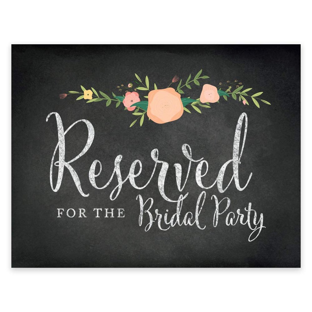 Andaz Press Wedding Party Signs, Chalkboard Pink Coral Floral Roses Print, 8.5x11-inch, Reserved for the Bridal Party, 1-Pack