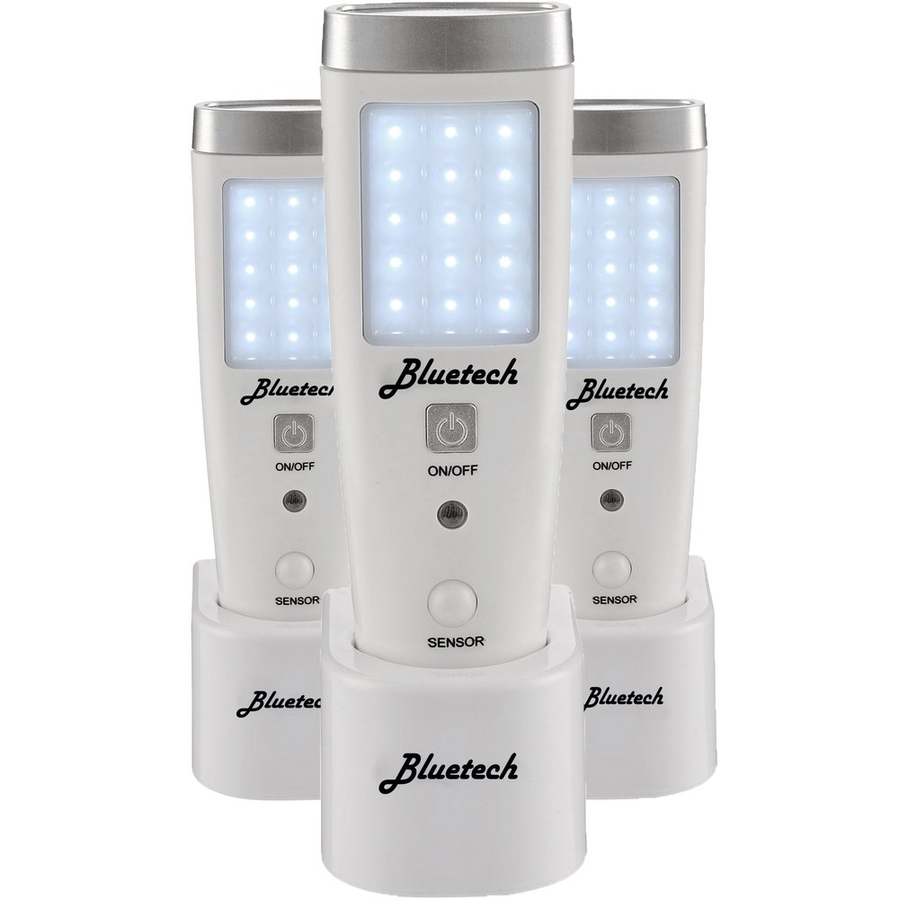 BLUETECH Avalon LED Flashlight Night Light for Emergency Preparedness, Portable Unit with Motion Detection,Power Failure Light, ETL Approved Blackout Light- 3 Pack, White