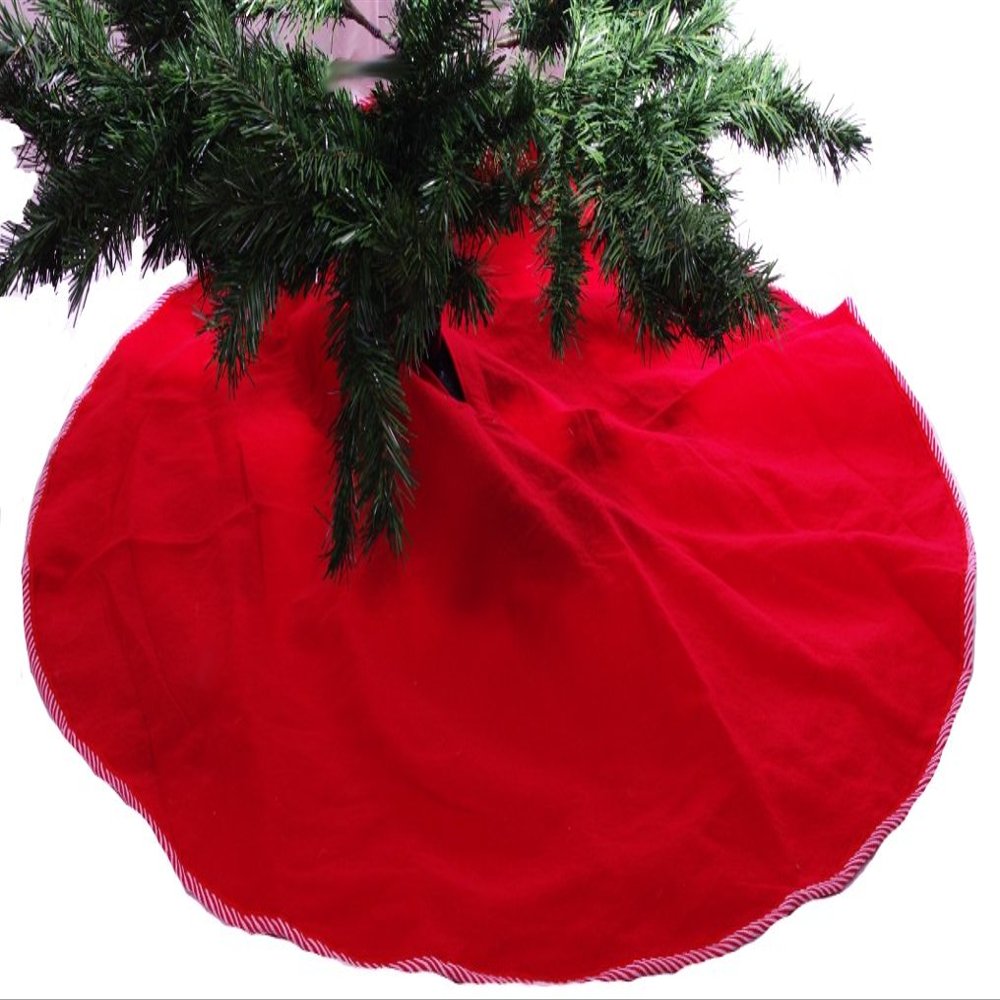 48" Red Tree Skirt with Candy Cane Striped Border