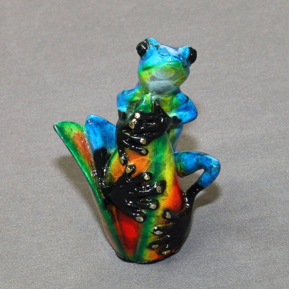 Gorgeous Bronze Sitting Pretty Frog Figurine Statue Sculpture Art/Limited Edition/Signed & Numbered (Blue)