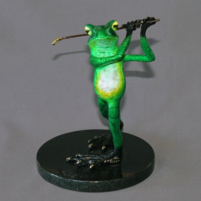 Awesome Bronze Golfer Frog Figurine Statue Sculpture Golf Art/Limited Edition Signed & Numbered (Candy Green)