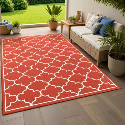 Oriental Weavers Meridian Indoor/Outdoor Rug - 1295R - 3'7" x 5'6" - in Red/Ivory - Moroccan Style, Water, Stain and Fade Resistant, Hose Clean, Patio, Outdoor Living Area Rug