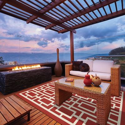 Oriental Weavers Meridian Indoor/Outdoor Rug - 9754R - 3'7" x 5'6" - in Red/Ivory - Moroccan Style, Water, Stain and Fade Resistant, Hose Clean, Patio, Outdoor Living Area Rug