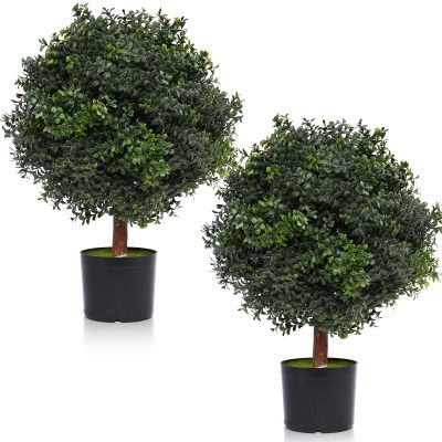 Silk Tree Warehouse Two 2 Foot Outdoor Artificial Boxwood Ball Topiary Bushes Potted Plants 16 inches Wide by Bagari