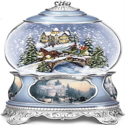 Illuminated Thomas Kinkade *Jingle Bells* Snow Globe W/Sculpted Scene in Adorable Treasures Gift Box