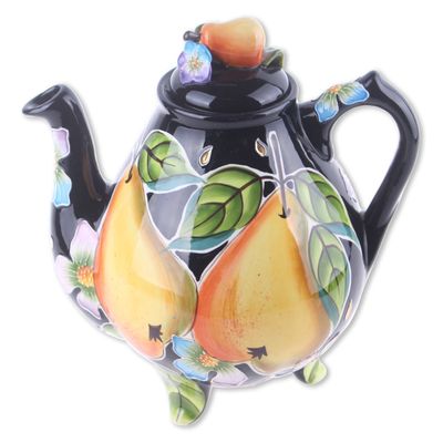 Blue Sky Ceramic Pear Teapot, 8.5 x 6.8 x 8"
