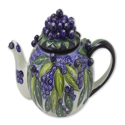 Blue Sky Ceramic Blueberry Teapot, 10 x 6.5 x 7"