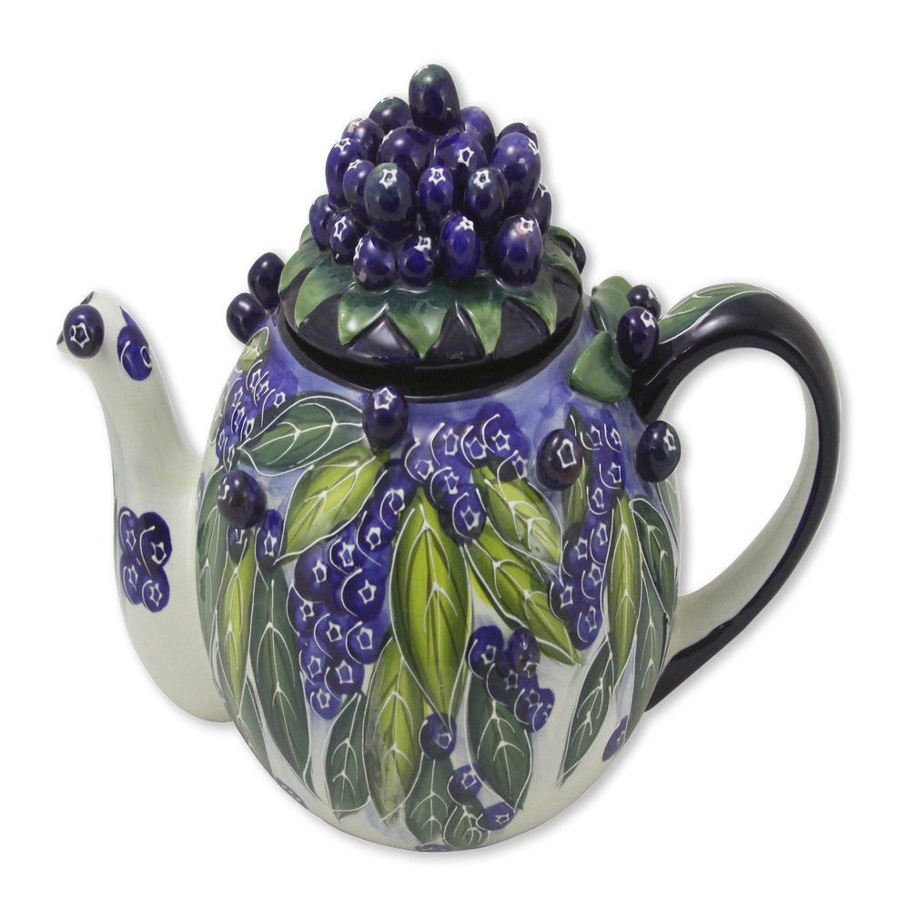 Blue Sky Ceramic Blueberry Teapot, 10 x 6.5 x 7"